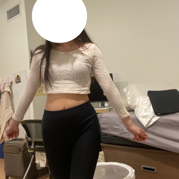 Light Pink Slightly Sheer Rose Patterned Long Sleeve Crop Top - Picture 1 of 2